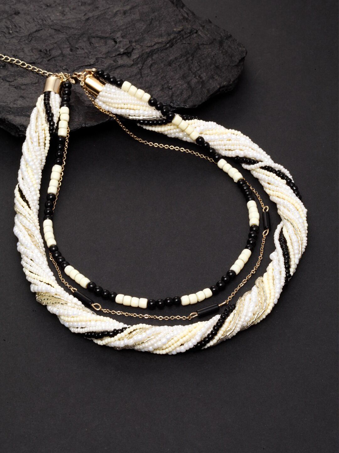VOGUE PANASH Gold-Plated Black & White Handcrafted Necklace Price in India