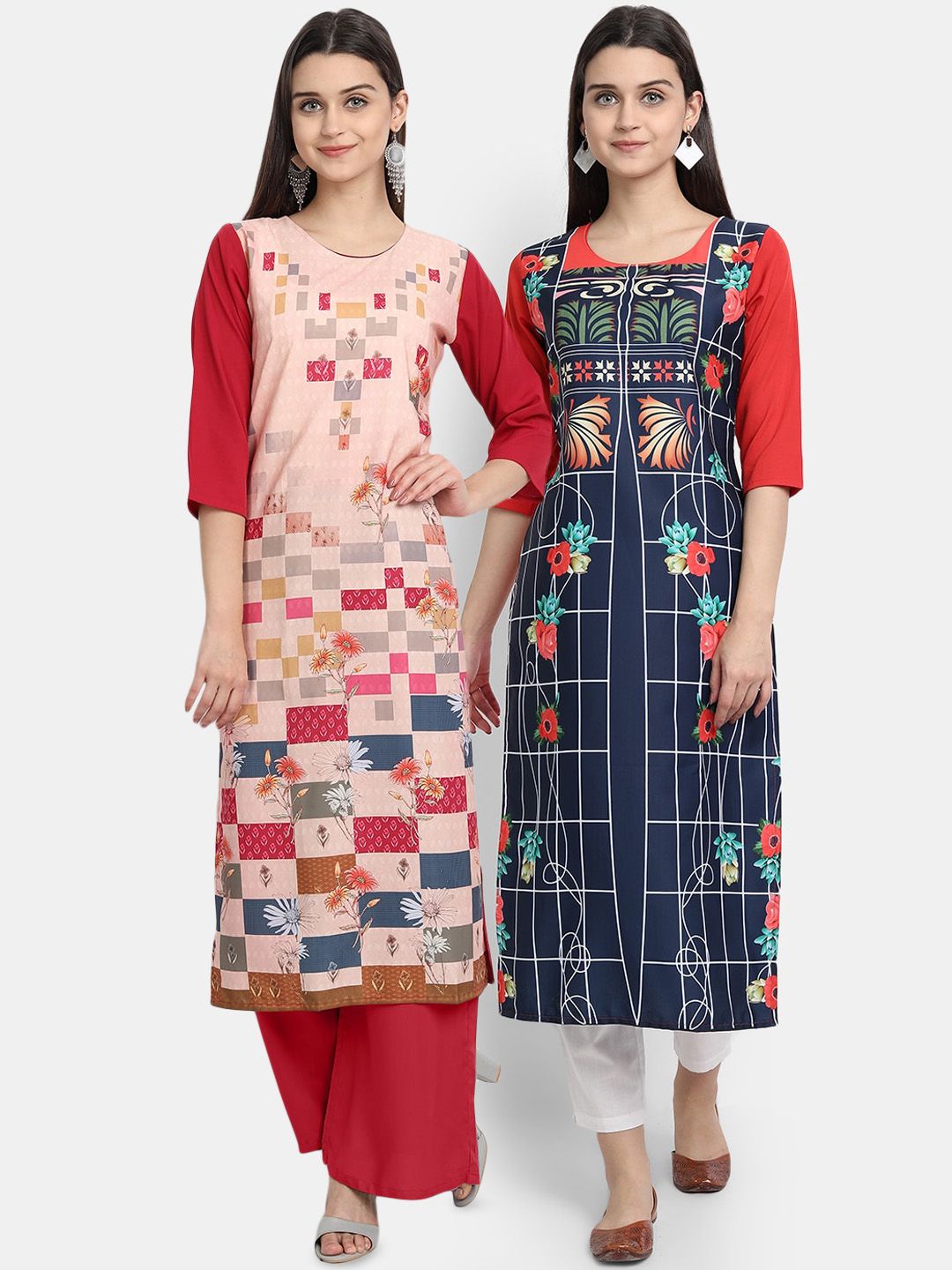 Ethnic basket Women Multi Printed Thread Work NA Crepe Kurta