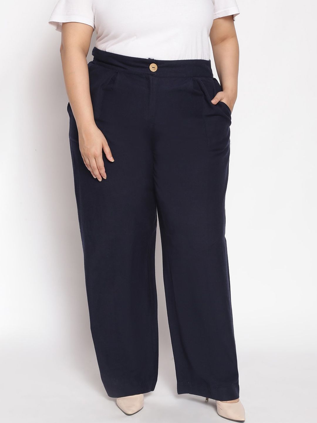 Oxolloxo Women Navy Blue Regular Trousers