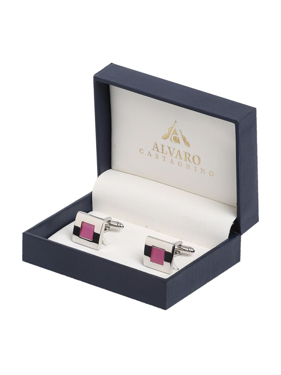 Alvaro Castagnino Silver-Toned & Pink Cufflink