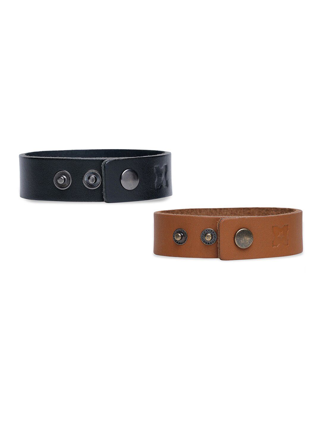 MERECER MELHOR Unisex Set of2 Black & Brown Leather Handcrafted Wraparound Bracelets Price in India