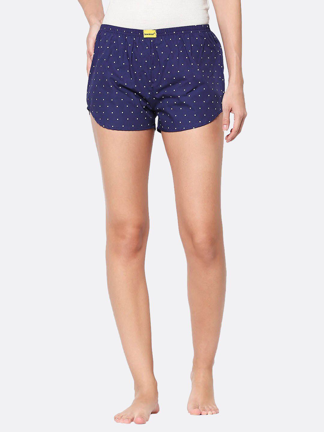 Bewakoof Women Navy Blue & White Cotton Printed Lounge Shorts Price in India