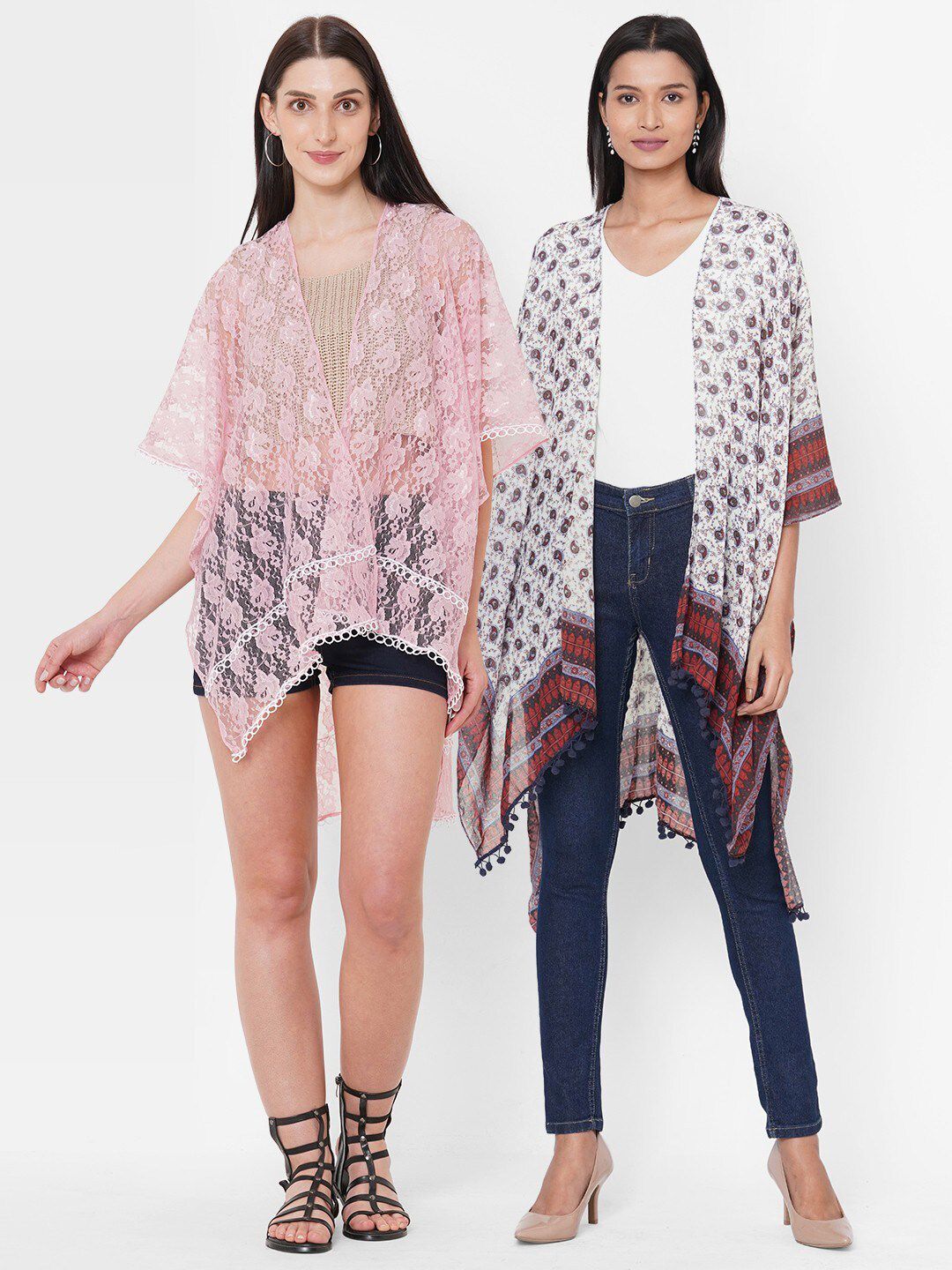 Get Wrapped Women Pack of 2 Printed Kimono Shrug Price in India