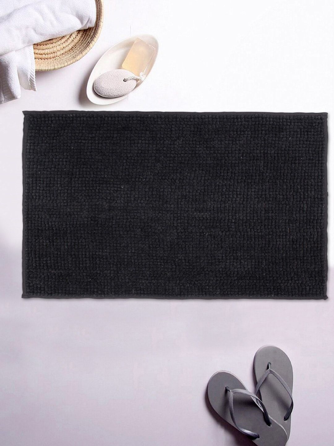 AVI Living Black Solid 1600 GSM Pure Cotton Bath Mat Price in India