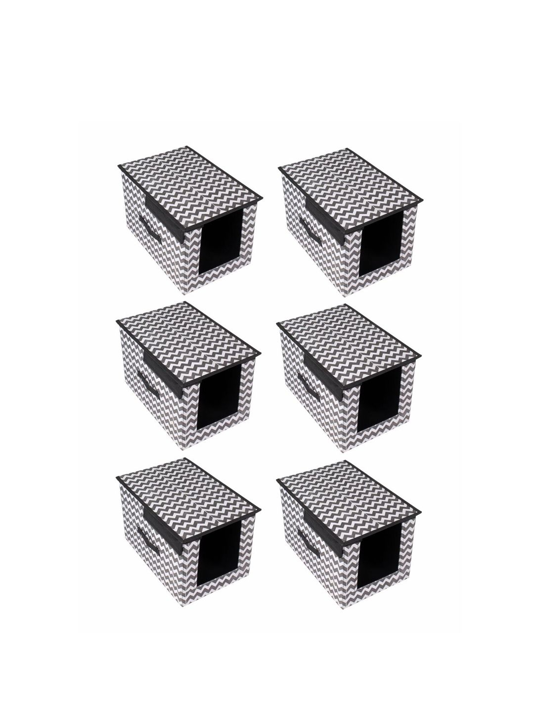 prettykrafts Set Of 6 White & Black Printed Shirt Stacker Closet Organizer With Lid Price in India