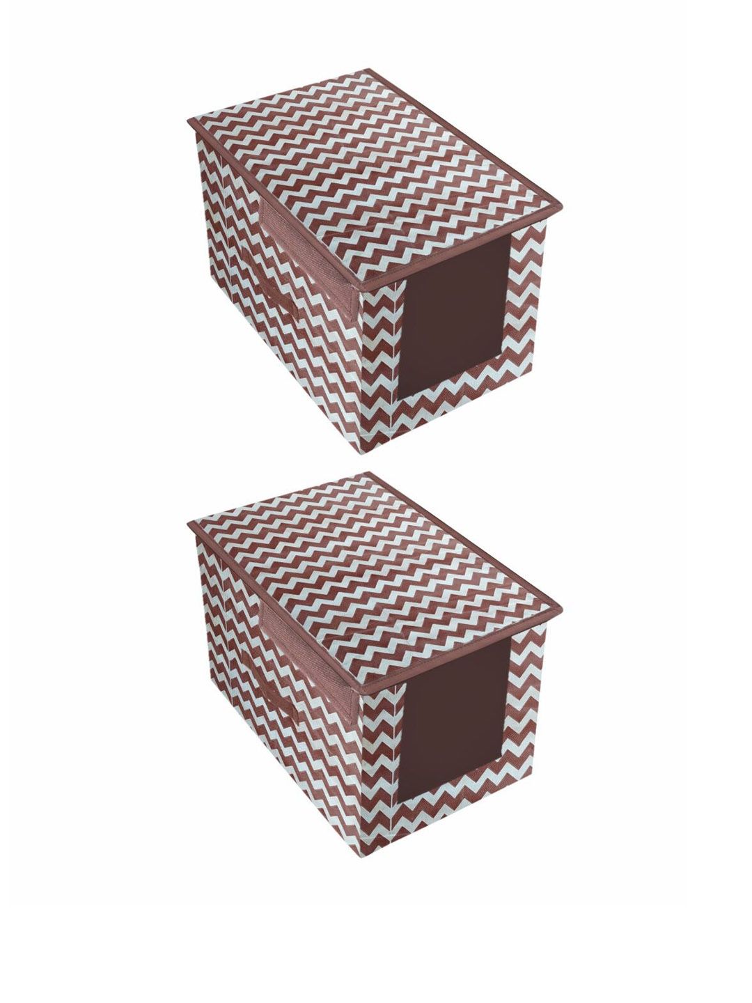 prettykrafts Set Of 2 Brown & White Printed Premium Shirt Stacker Closet Organizer With Lid Price in India