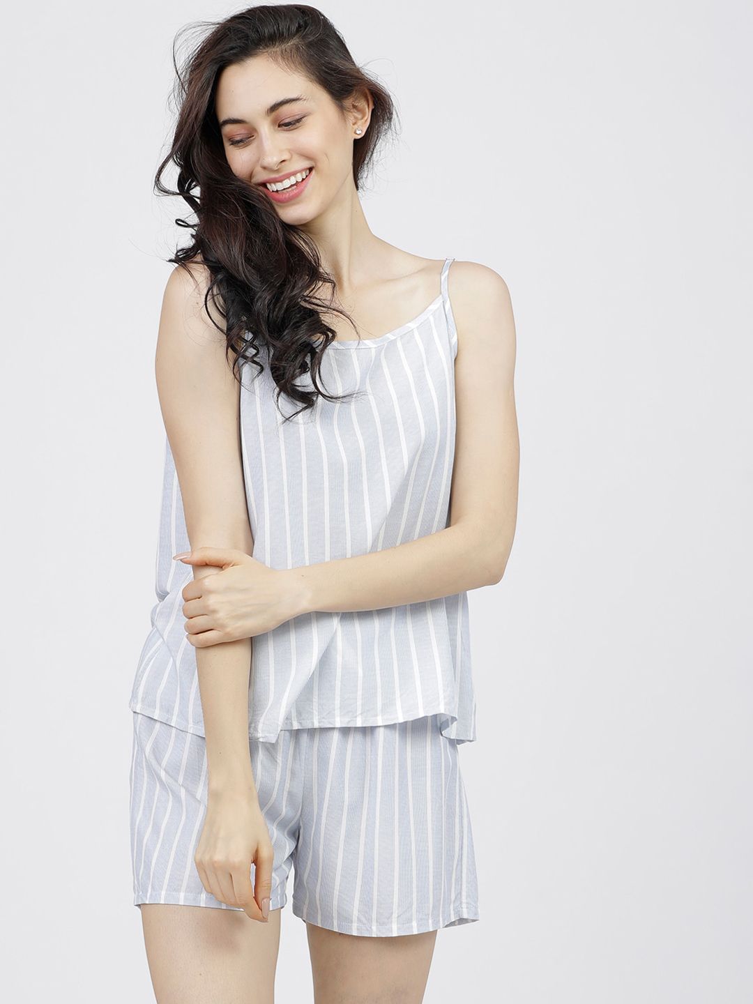 Tokyo Talkies Women Blue & White Striped Night suit Price in India