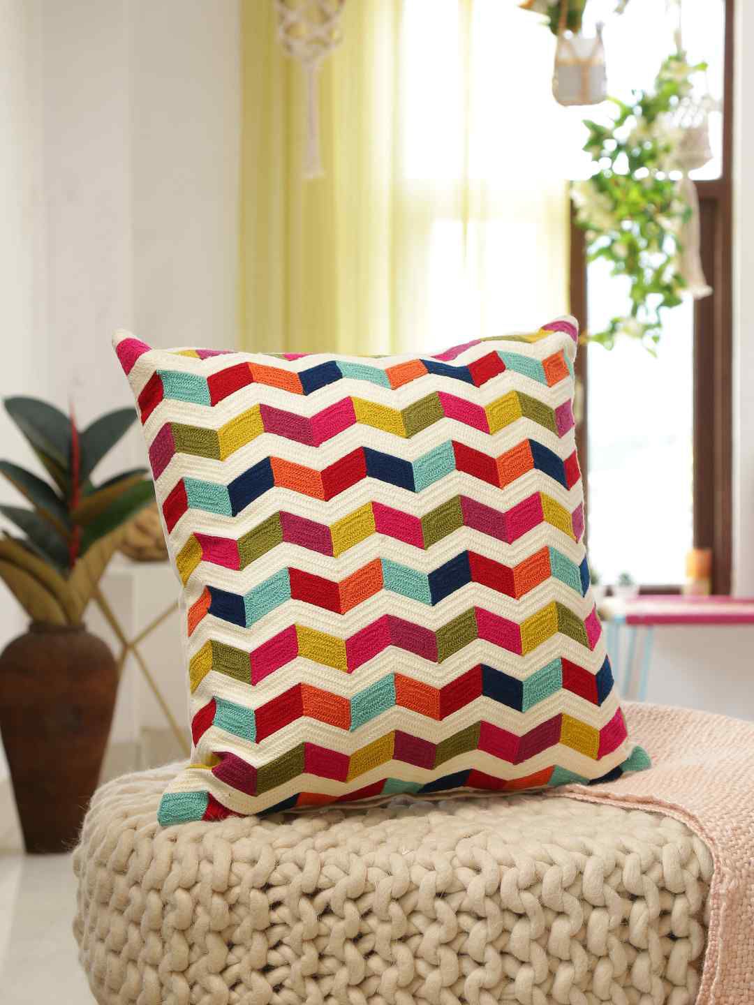 Amoliconcepts Multicoloured Embroidered Square Cushion Covers Price in India