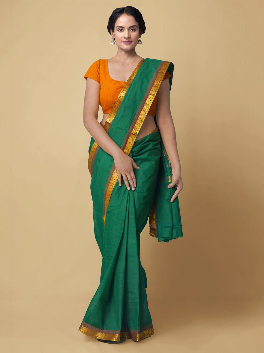 Unnati Silks Green Pure Cotton Venkatgiri Saree