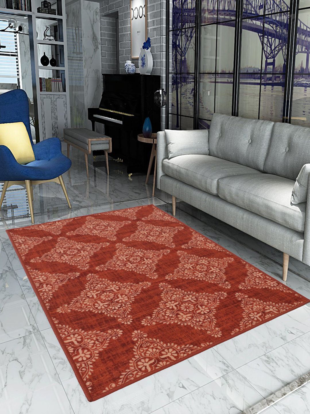 RUGSMITH Red & Beige Printed Premium Quality Anti-Skid Carpet Price in India