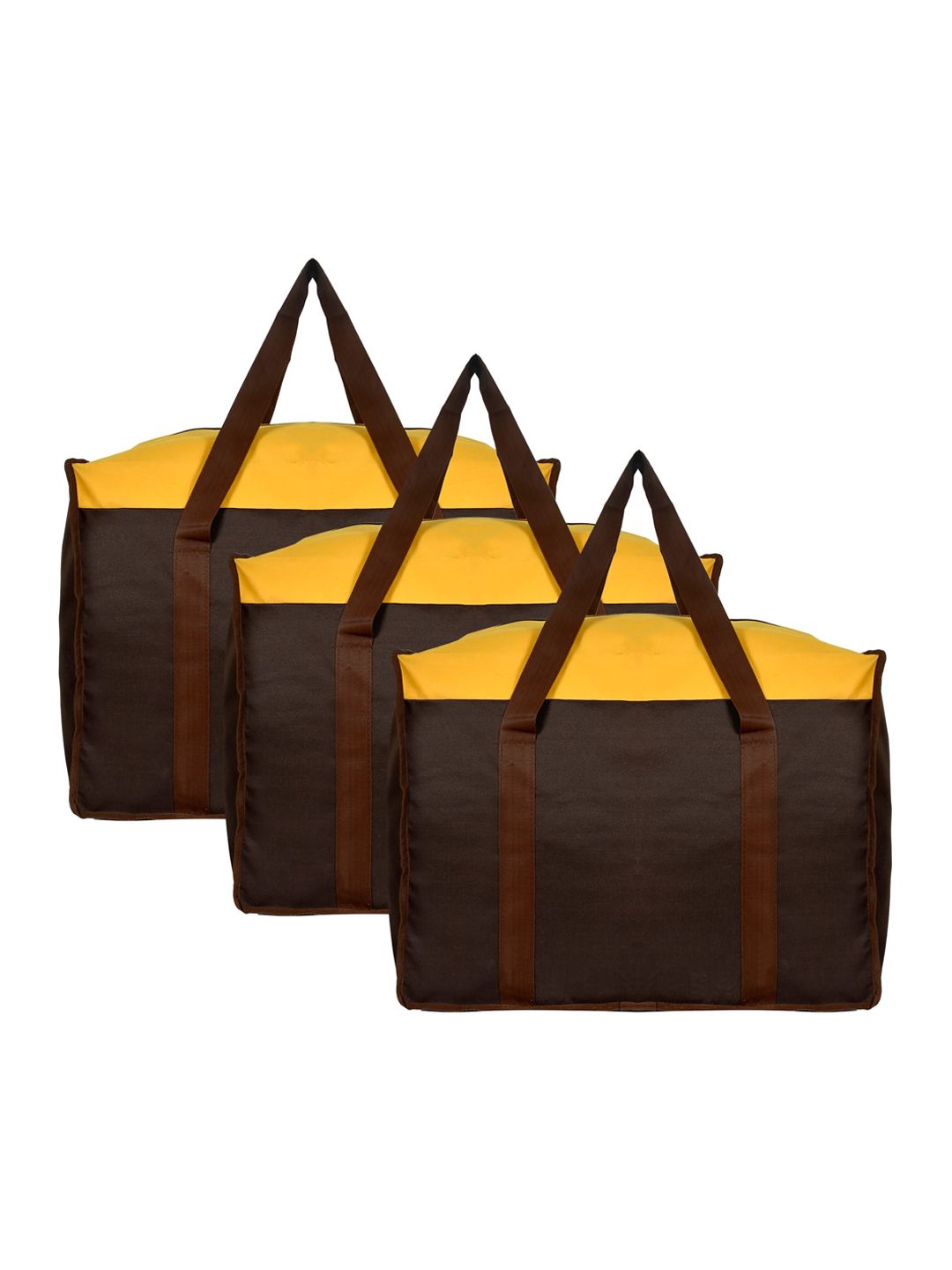 Kuber Industries Set Of 3 Brown & Yellow Solid Medium Size Multi-Utility Storage Bags Price in India