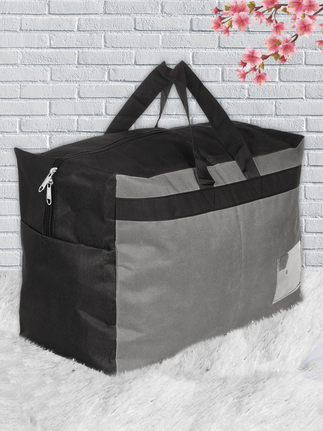 Kuber Industries Grey & Black Solid Water Resistant Storage Bag With Front Small Transparent Pocket Price in India