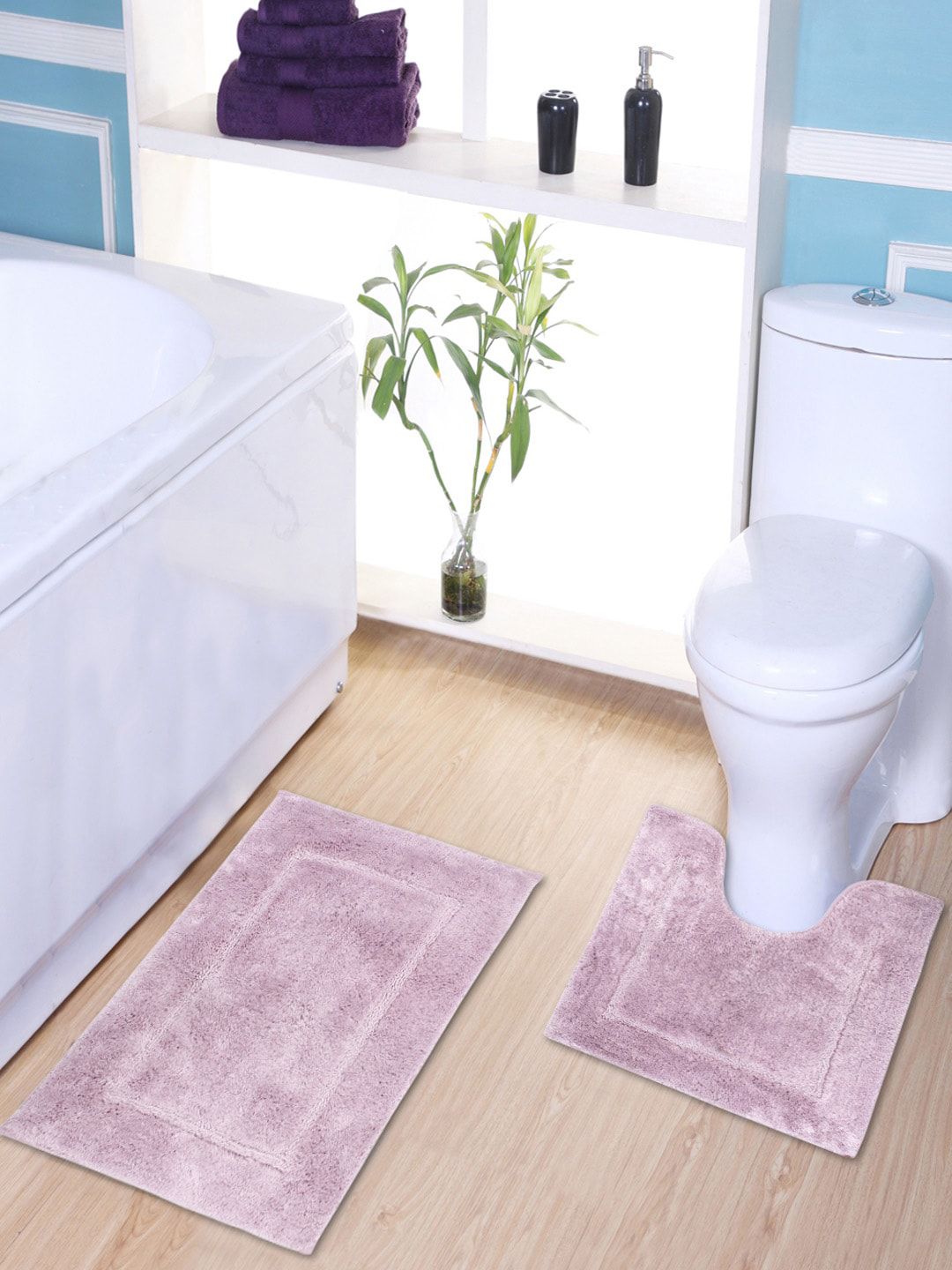 AVI Living Set Of 2 Beige Solid Anti Microbial 2300 GSM Ant-Slip Bath Mats Price in India