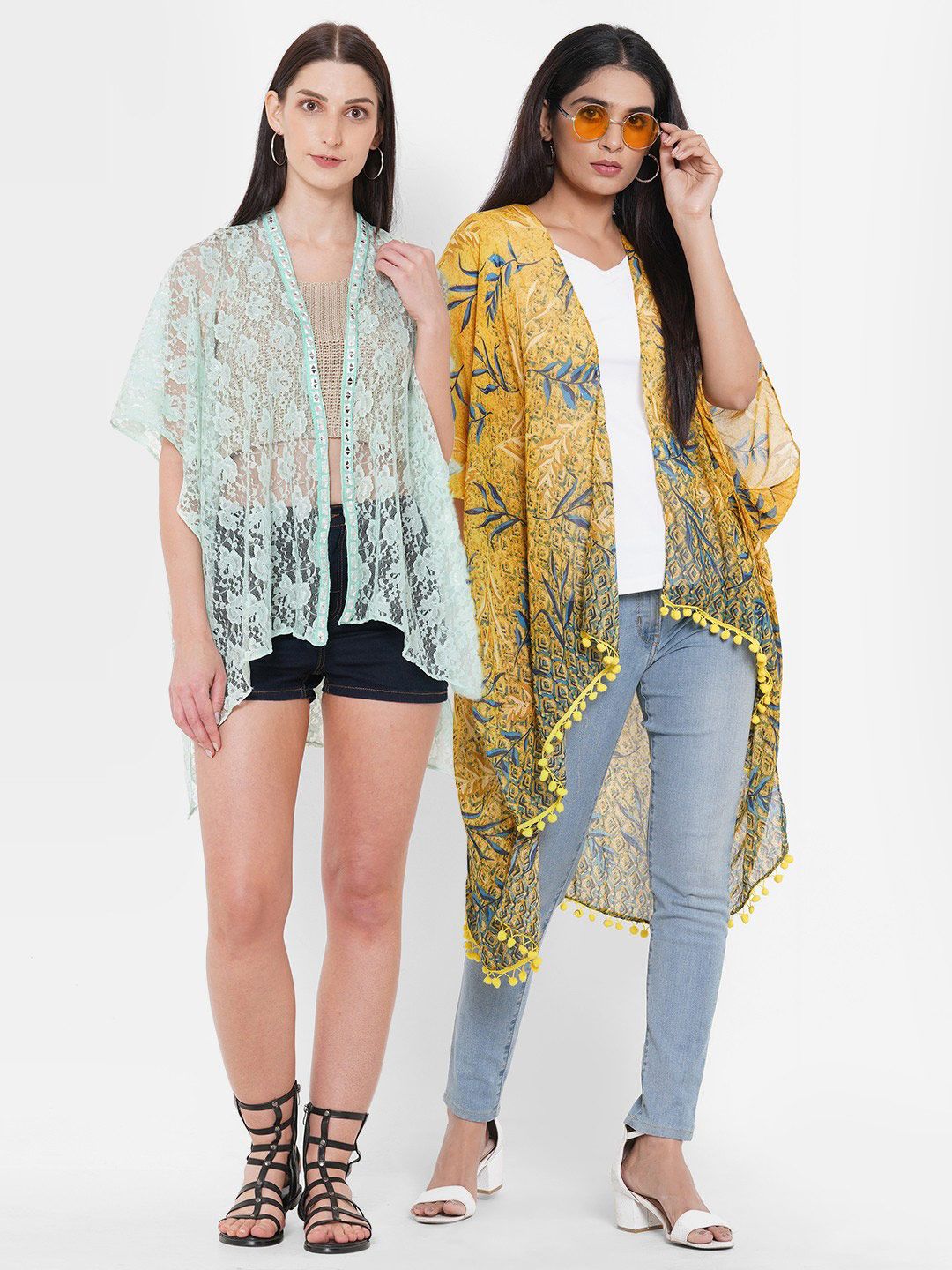 Get Wrapped Women Pack of 2 Kimono Shrug Price in India