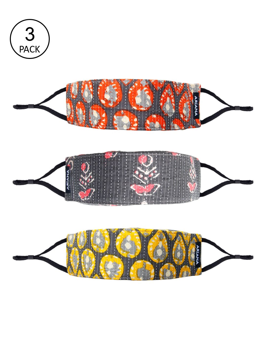 Ariana Pack Of 3 Printed 7-Ply 3-D Outdoor Reusable Cloth Face Masks Price in India