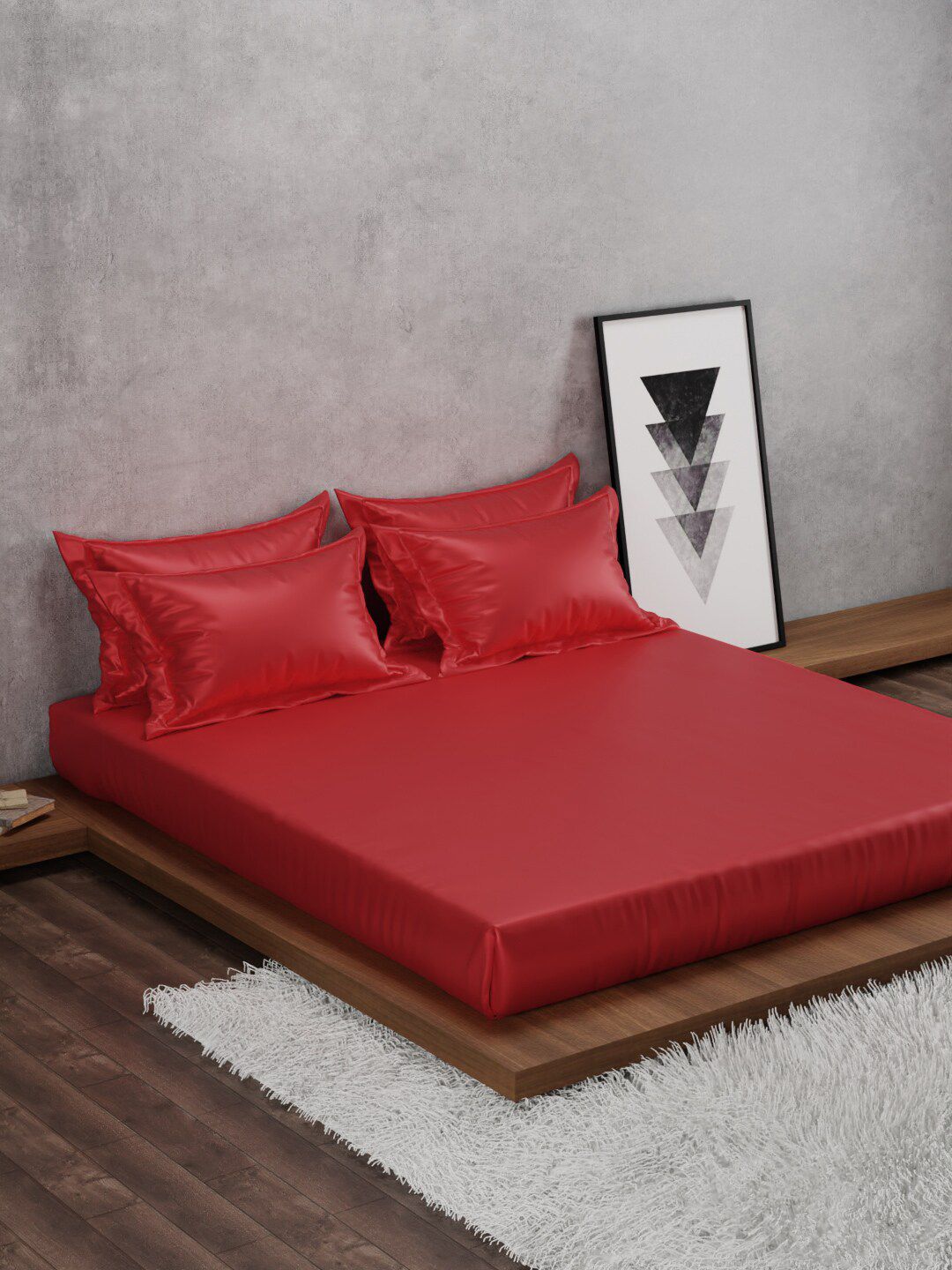 Stoa Paris Red 225 TC King Bedsheet with 4 Pillow Covers Price in India