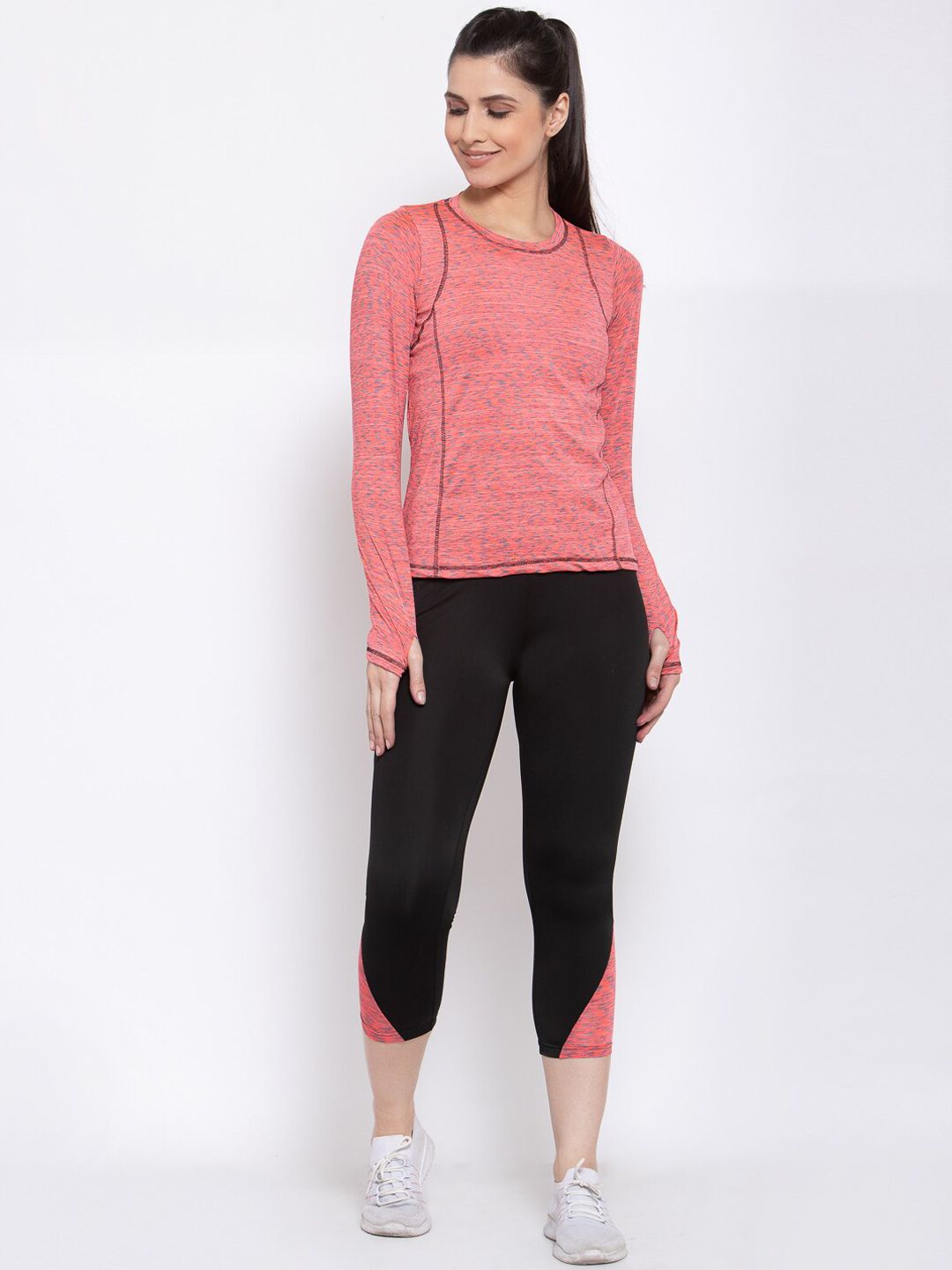 CUKOO Women Pink Self Design Track Top With Black & Pink Colourblocked Track Pants Price in India