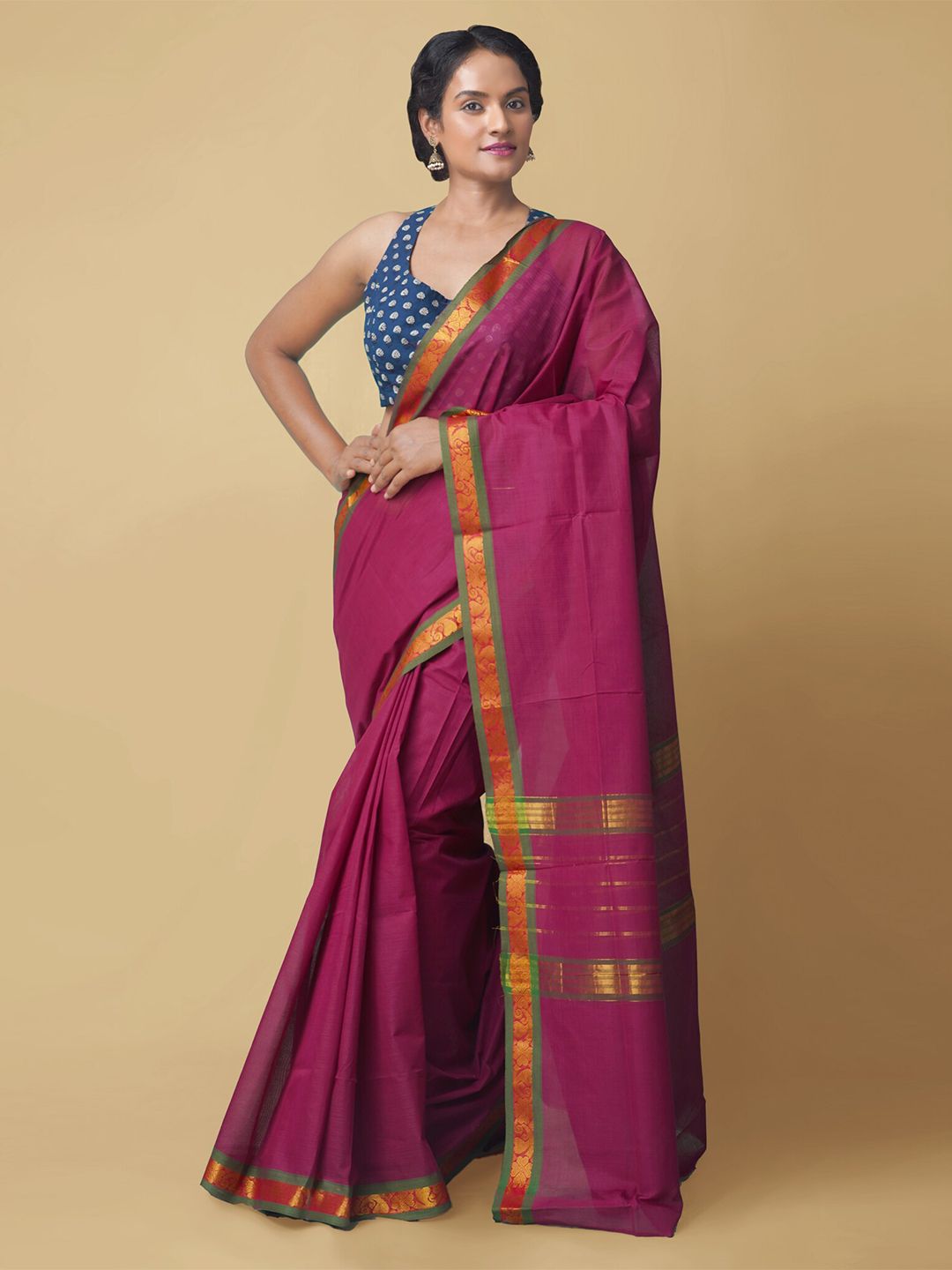 Unnati Silks Pink Pure Cotton Venkatgiri Saree