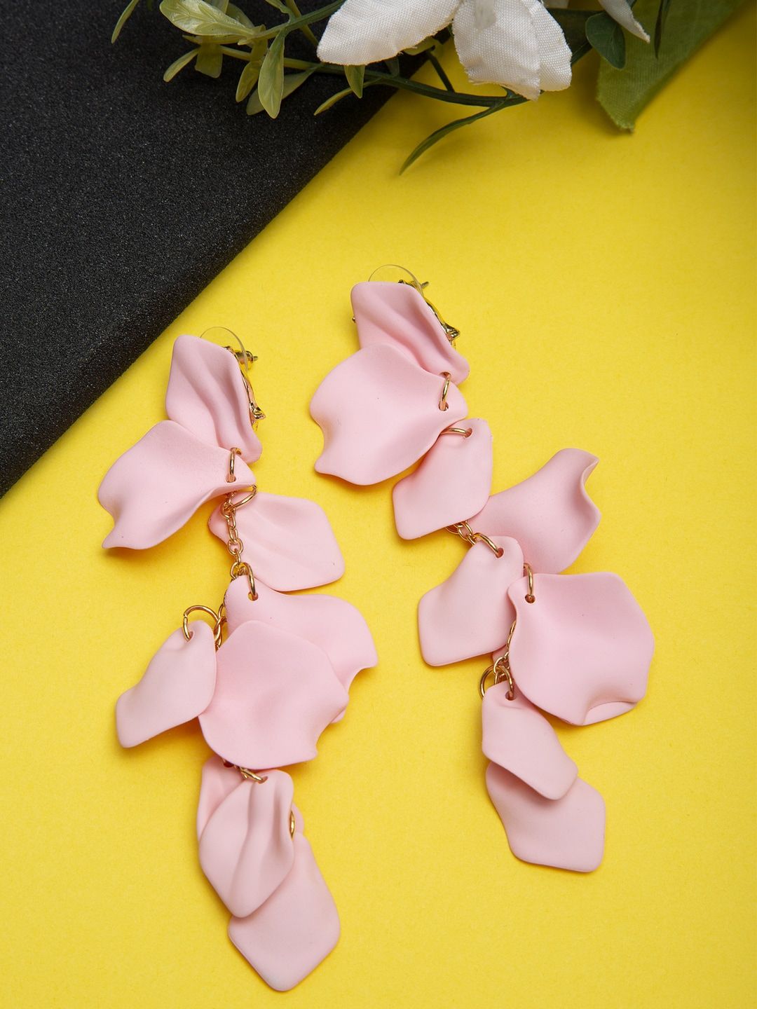 YouBella Pink Floral Petal Classic Handcrafted Drop Earrings Price in India