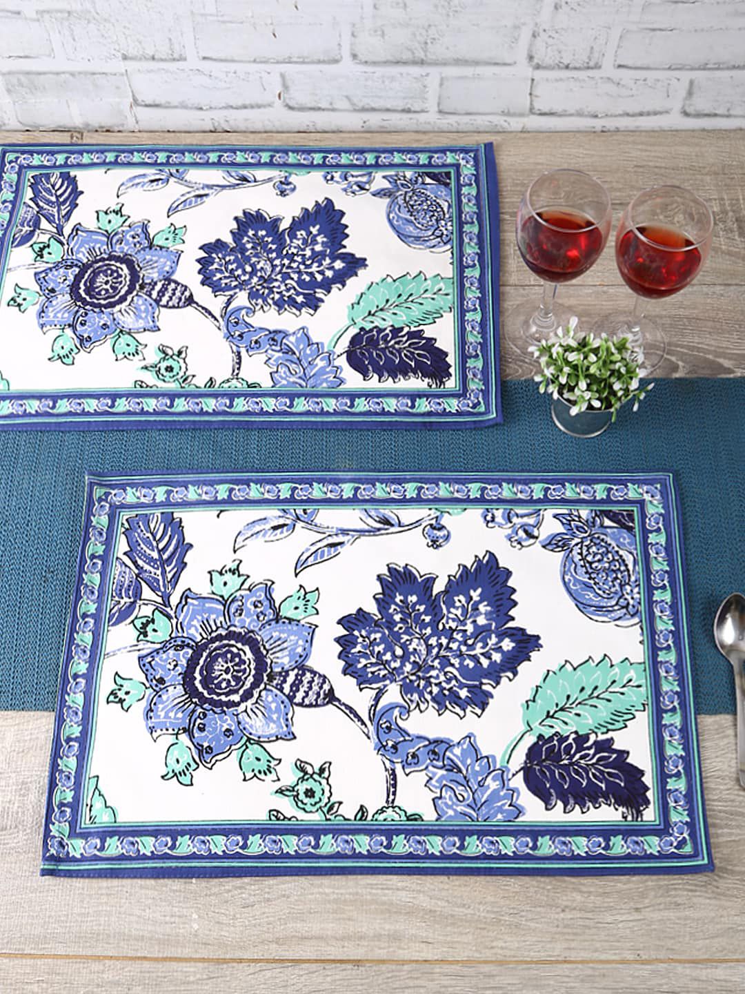 HOME AFFAIRS Set Of 6 Blue & White Ethnic Motifs Cotton Table Placemats Price in India
