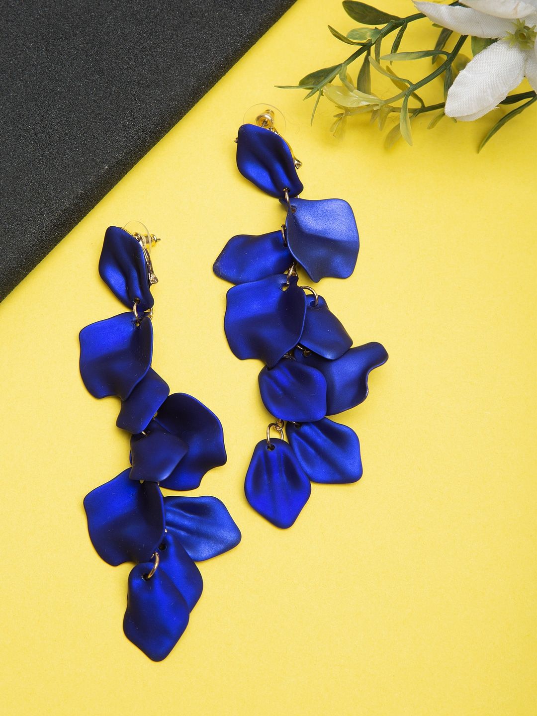 YouBella Blue Contemporary Floral Petal Drop Earrings Price in India