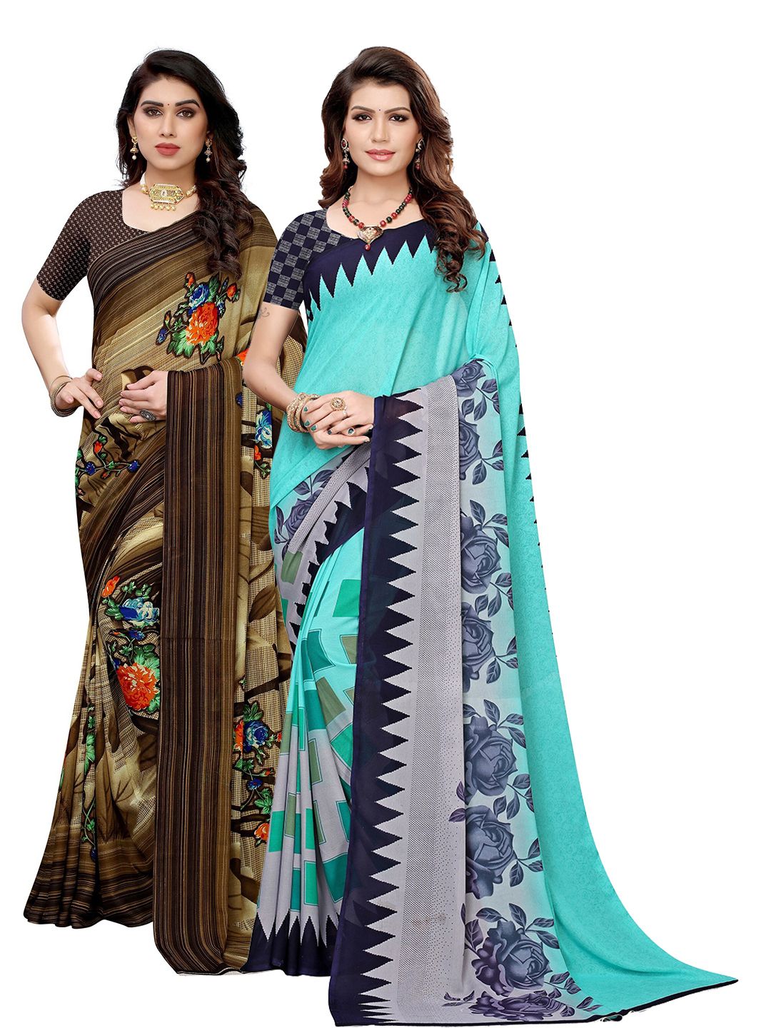 KALINI Multi Pack of 2 Floral Printed Saree