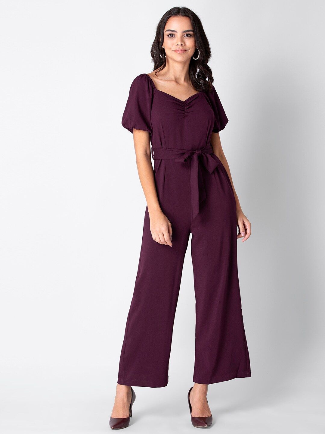 FabAlley Burgundy Basic Jumpsuit Price in India