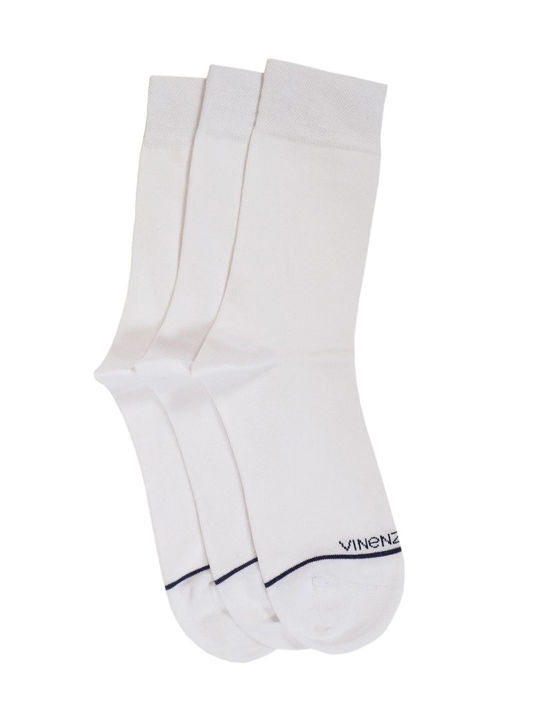 VINENZIA Men Pack Of 3 White & Blue Calf-Length Socks