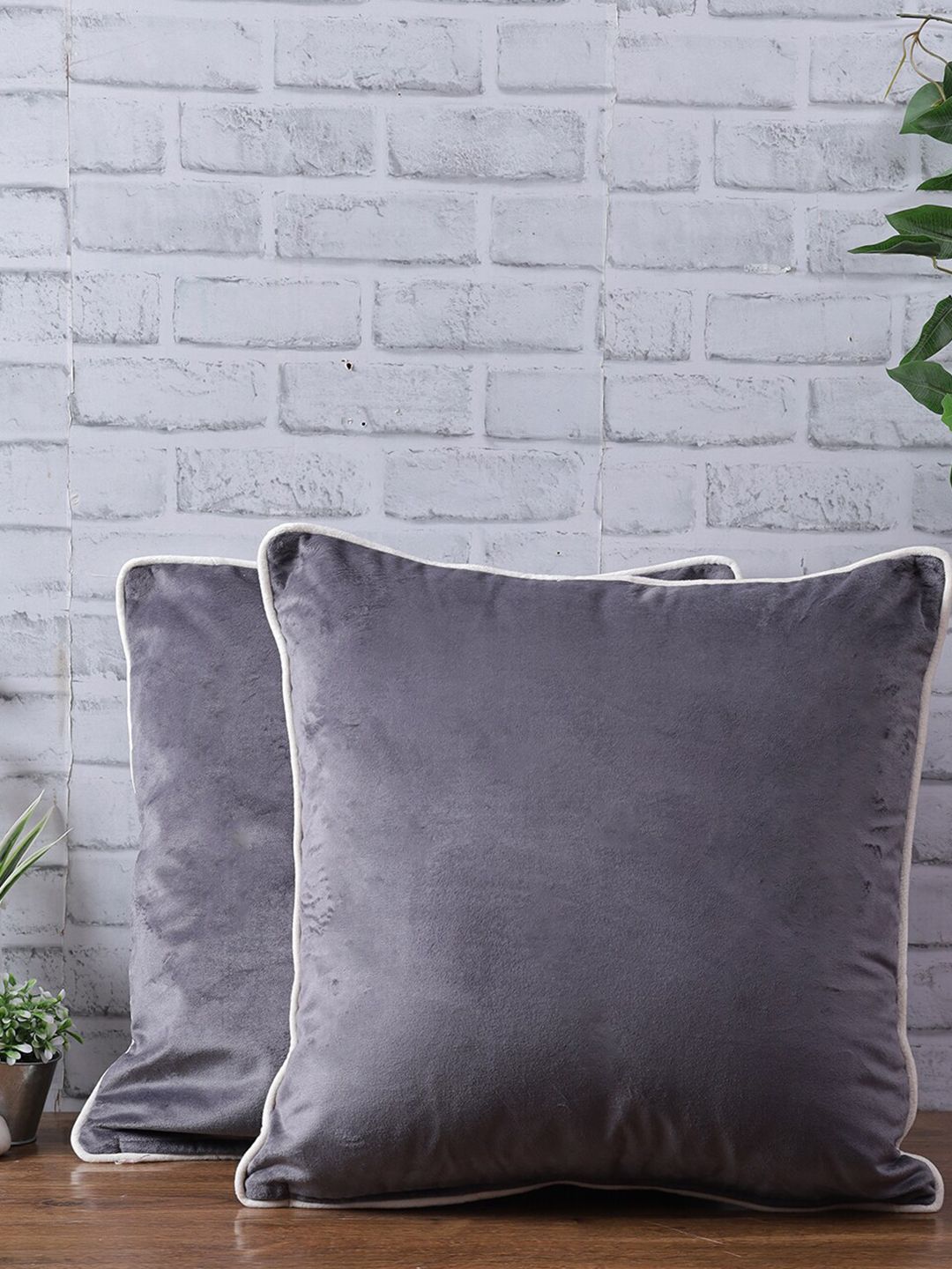 eyda Set Of 2 Grey Velvet Square Cushion Covers Price in India