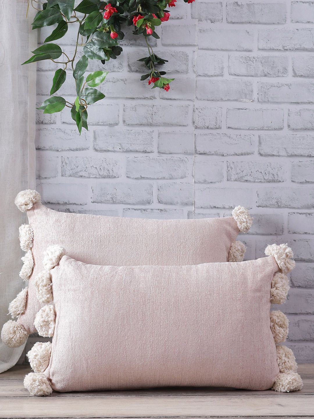eyda Set Of 2 Peach-coloured Chenille Rectangle Cushion Covers Price in India
