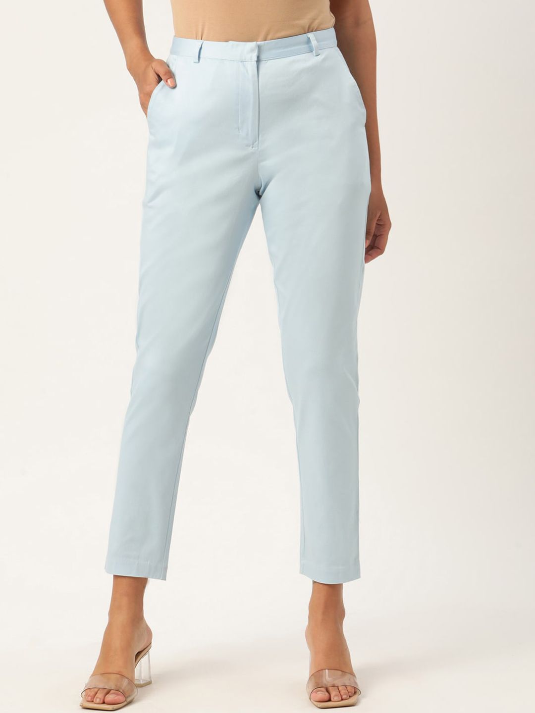 ROOTED Women Blue Cropped Regular Trousers Price in India