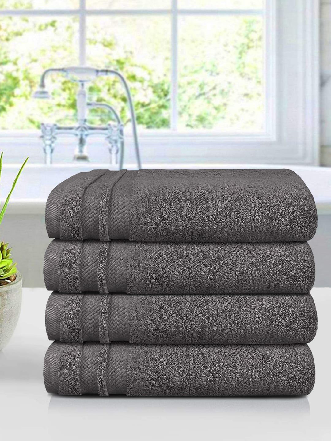 Trident Charcoal Set of 4 Solid Hand Towel Price in India