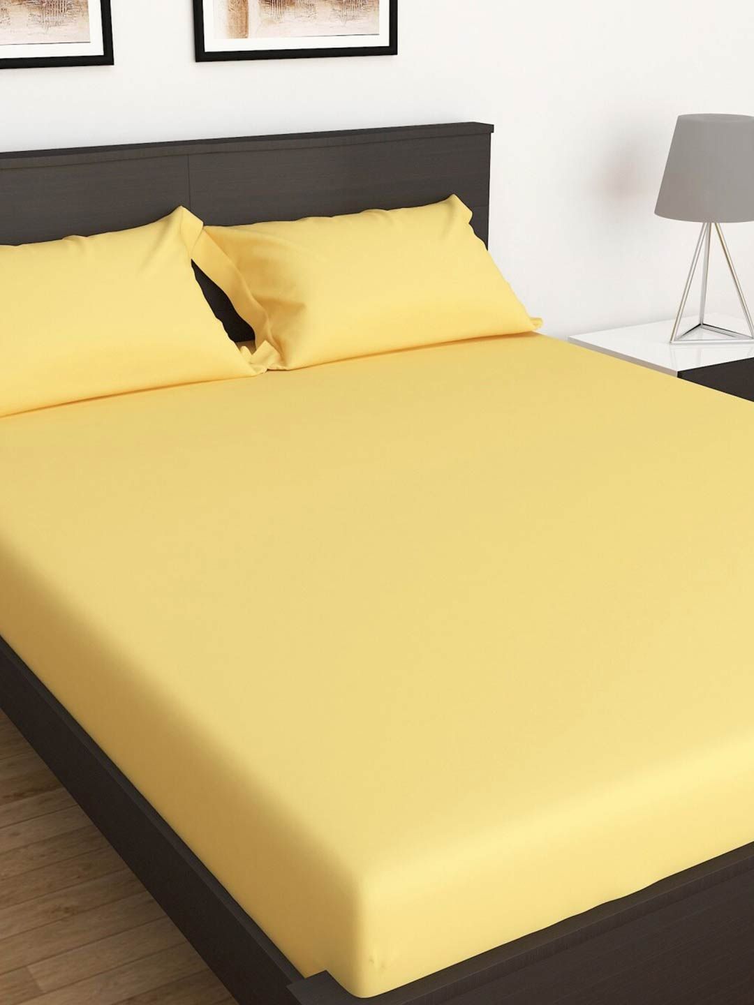 Home Centre Yellow Colour Connect 3-Piece 150 TC King Bedsheet with 2 Pillow Covers Price in India