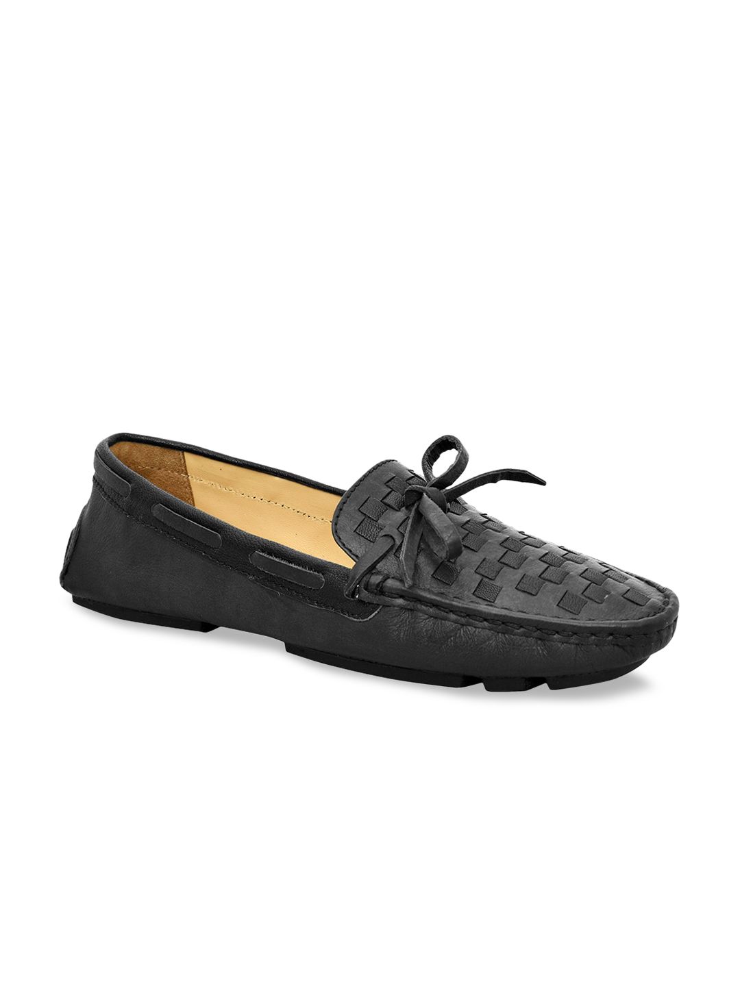 Eske Women Black Textured Leather Boat Shoes Price in India