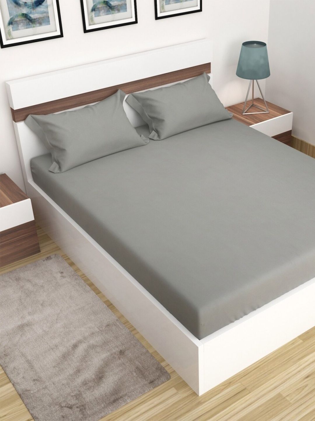 Home Centre Sapphire Grey Cotton King Bedsheet Set Price in India