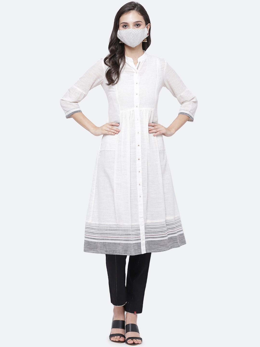 Biba Women White Anarkali Cotton Kurta Price in India