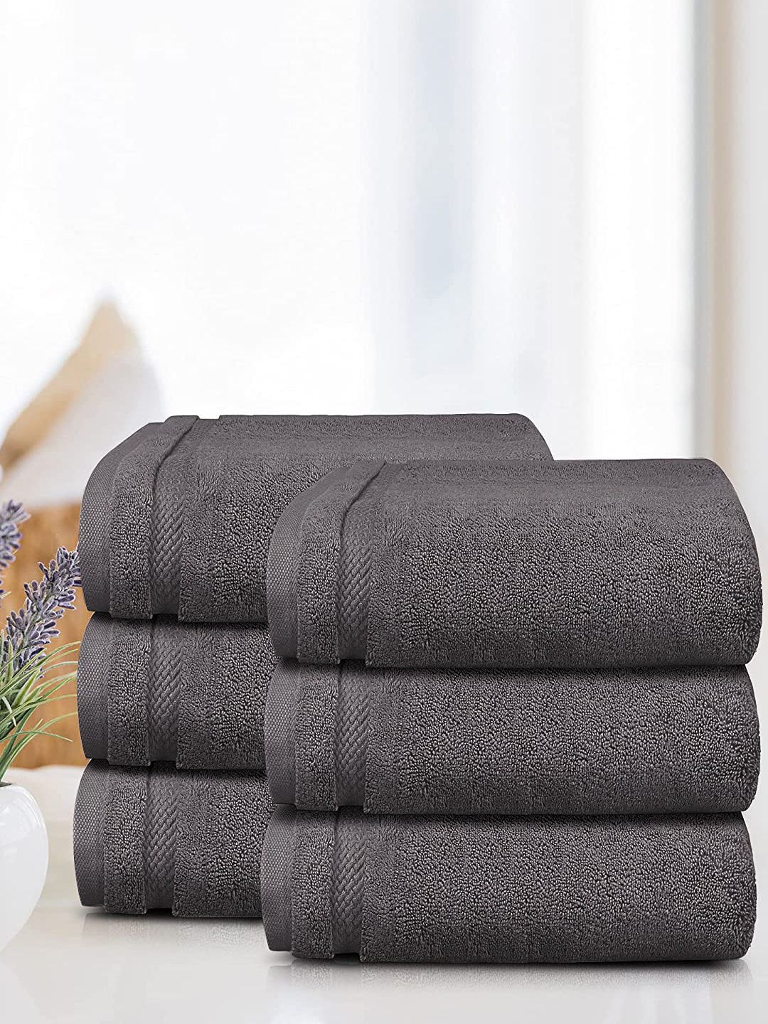 Trident Luxury Hotel Collection Set of 6 Charcoal Solid 625 GSM Cotton Face Towels Price in India