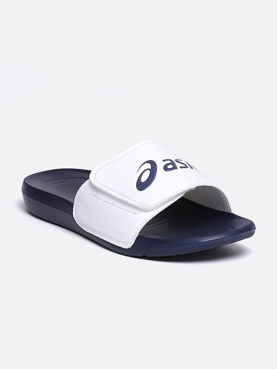 ASICS As002  Unisex White  Navy Blue Printed Sliders Price in India