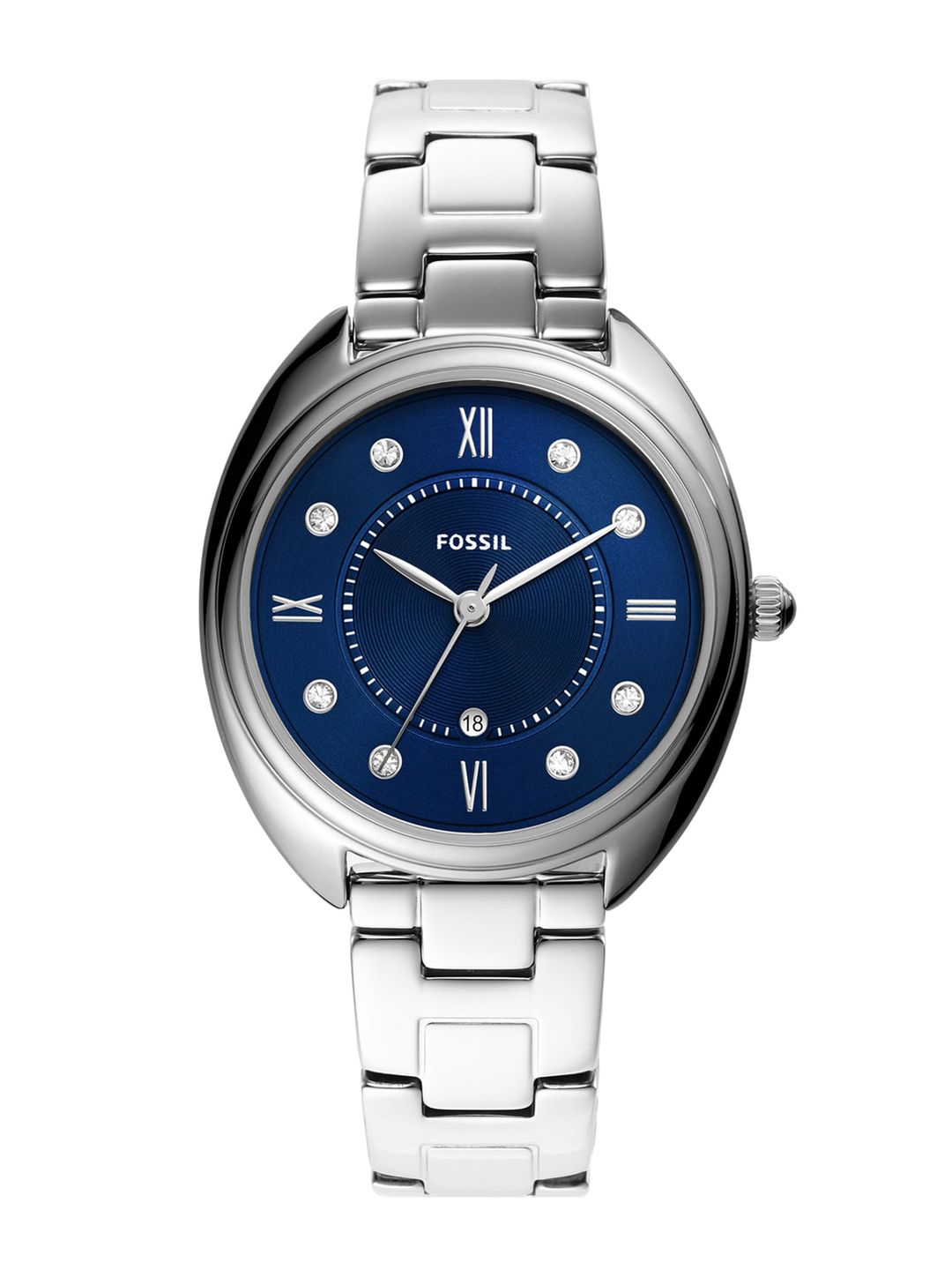 Fossil Women Navy Blue Embellished Dial & Silver Stainless Steel Analogue Watch ES5087 Price in India