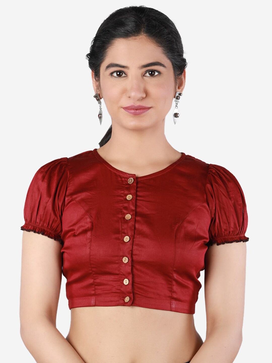 Llajja Women Maroon Solid Pure Cotton Saree Blouse Price in India