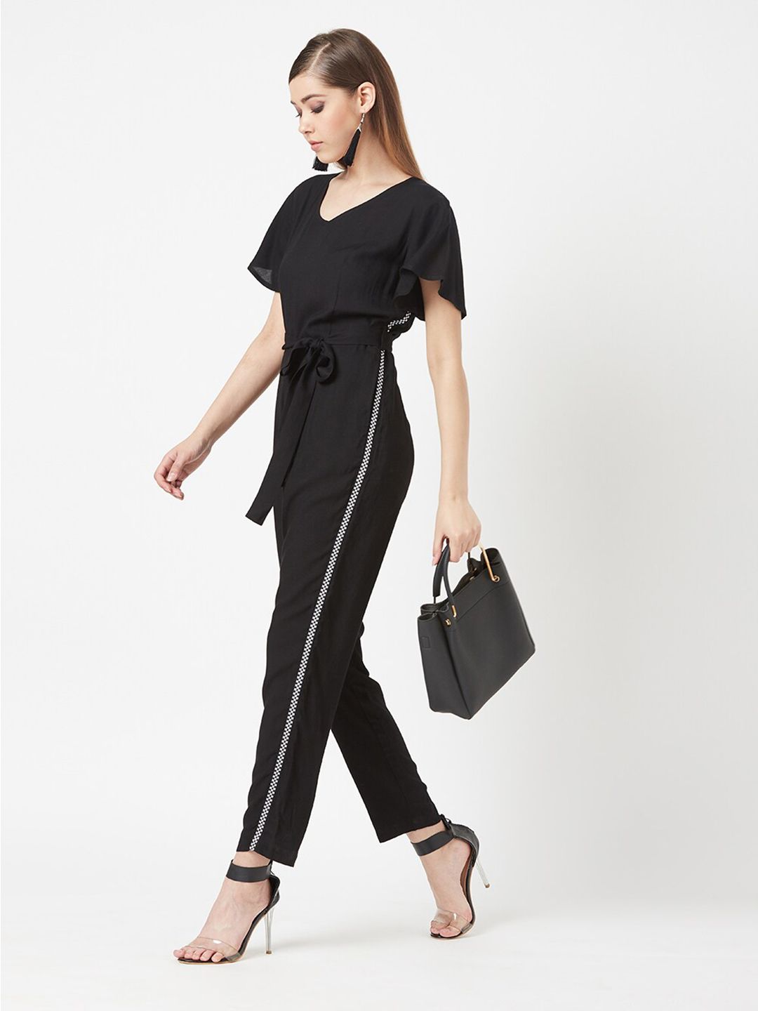 Miss Chase Black Basic Jumpsuit with Ruffles Price in India