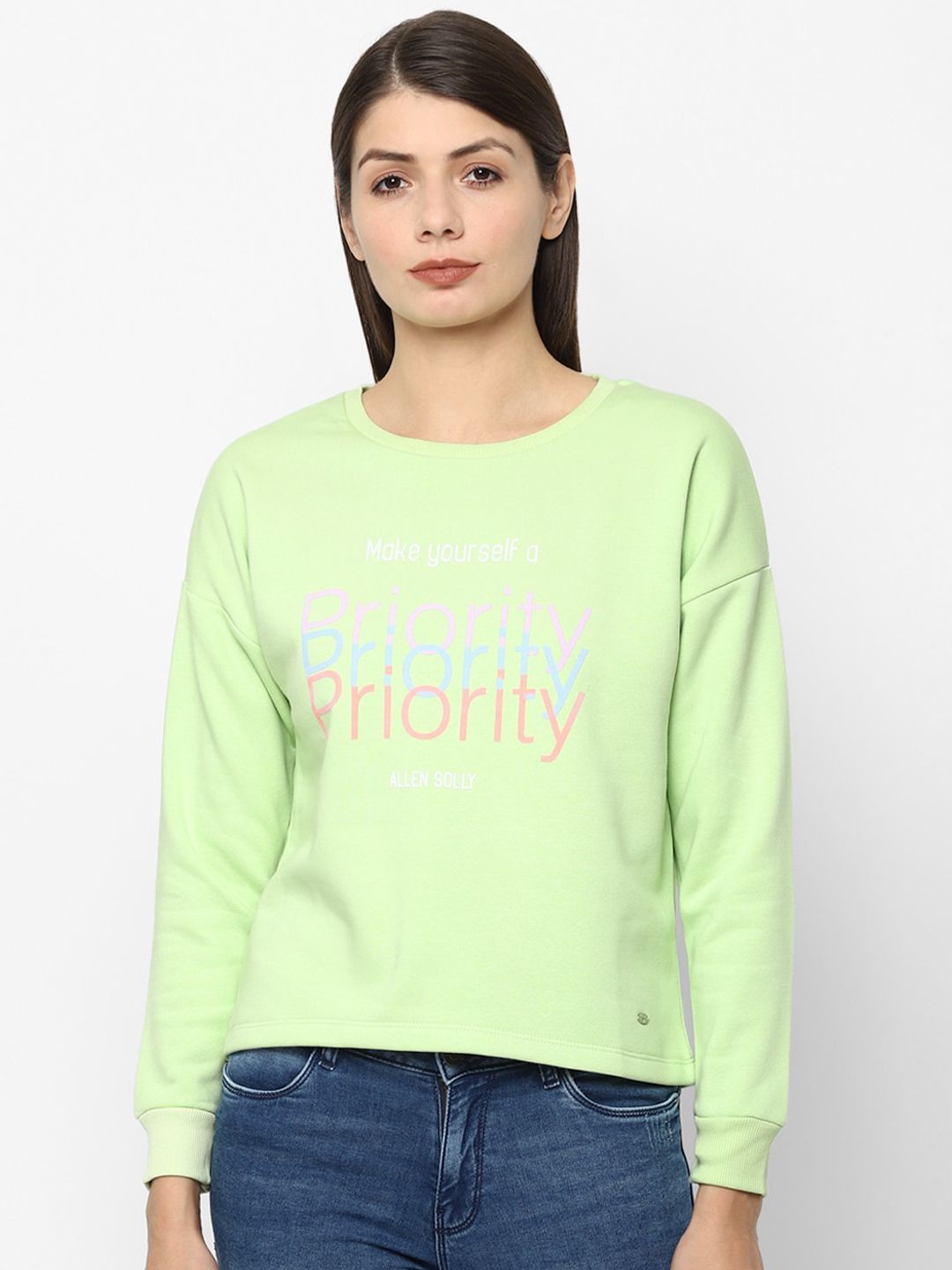 Allen Solly Woman Women Green Printed Sweatshirt Price in India