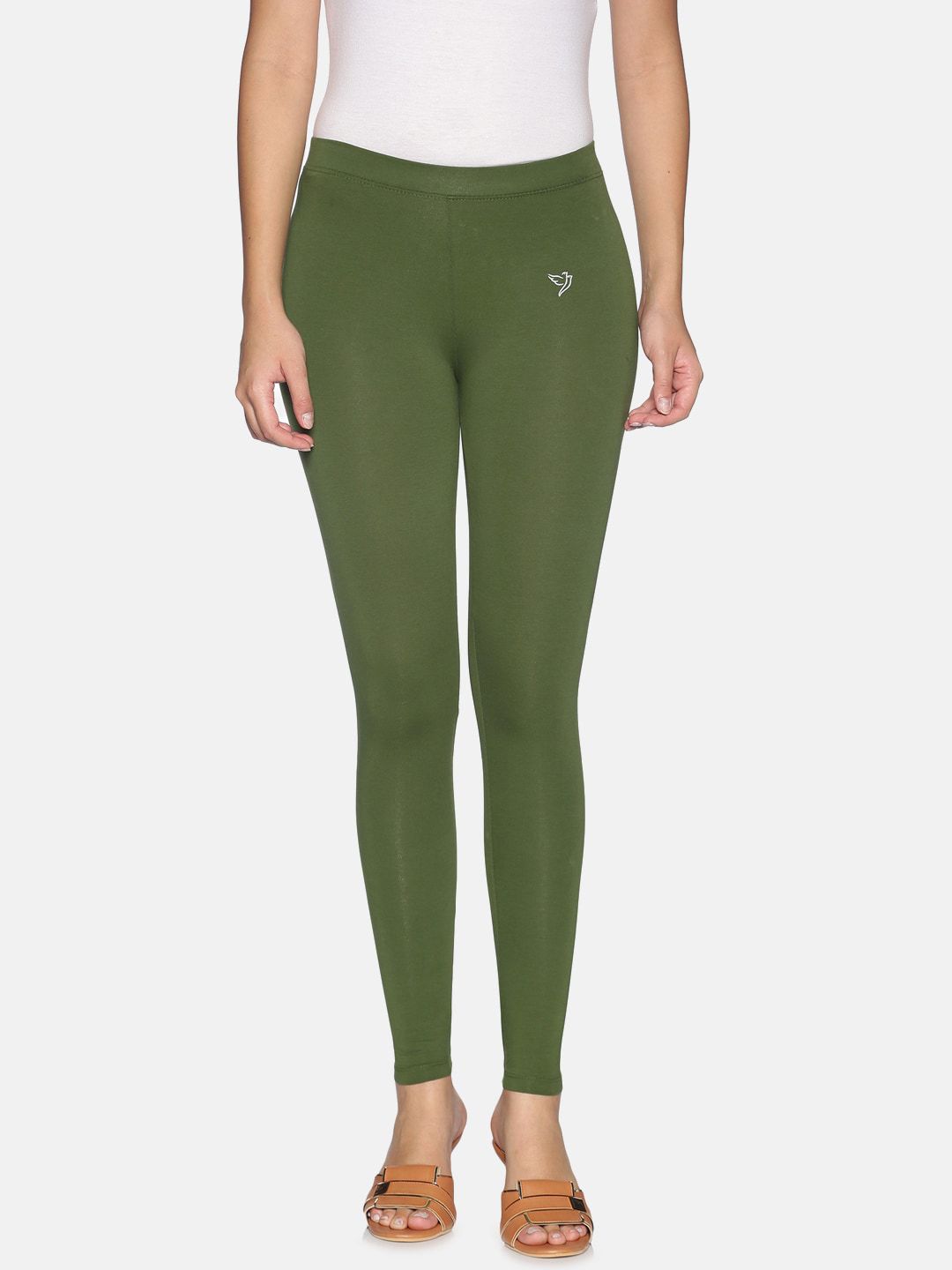 TWIN BIRDS Women Olive Green Solid Tailored-Fit Ankle-Length Leggings Price in India