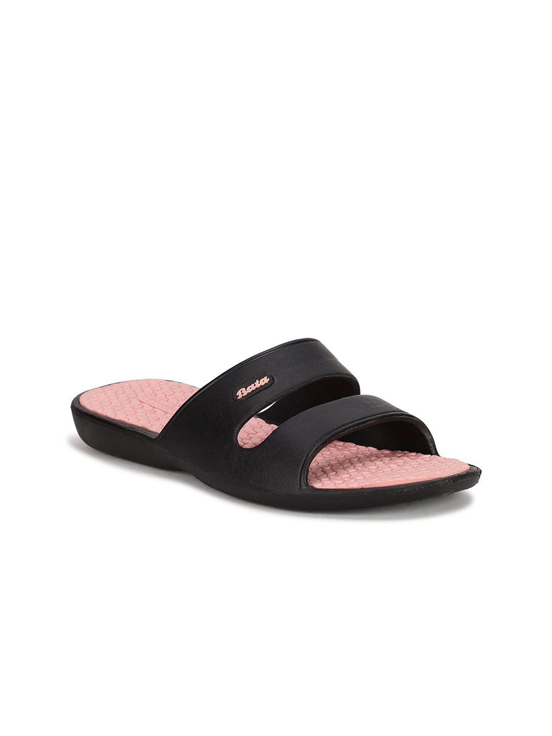 Sandak by Bata Women Black & Pink Sliders Price in India