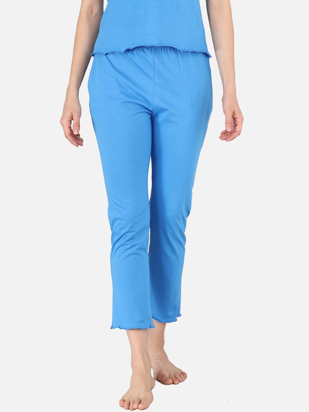 The Dry State Women Blue Solid Cotton Pyjamas Price in India
