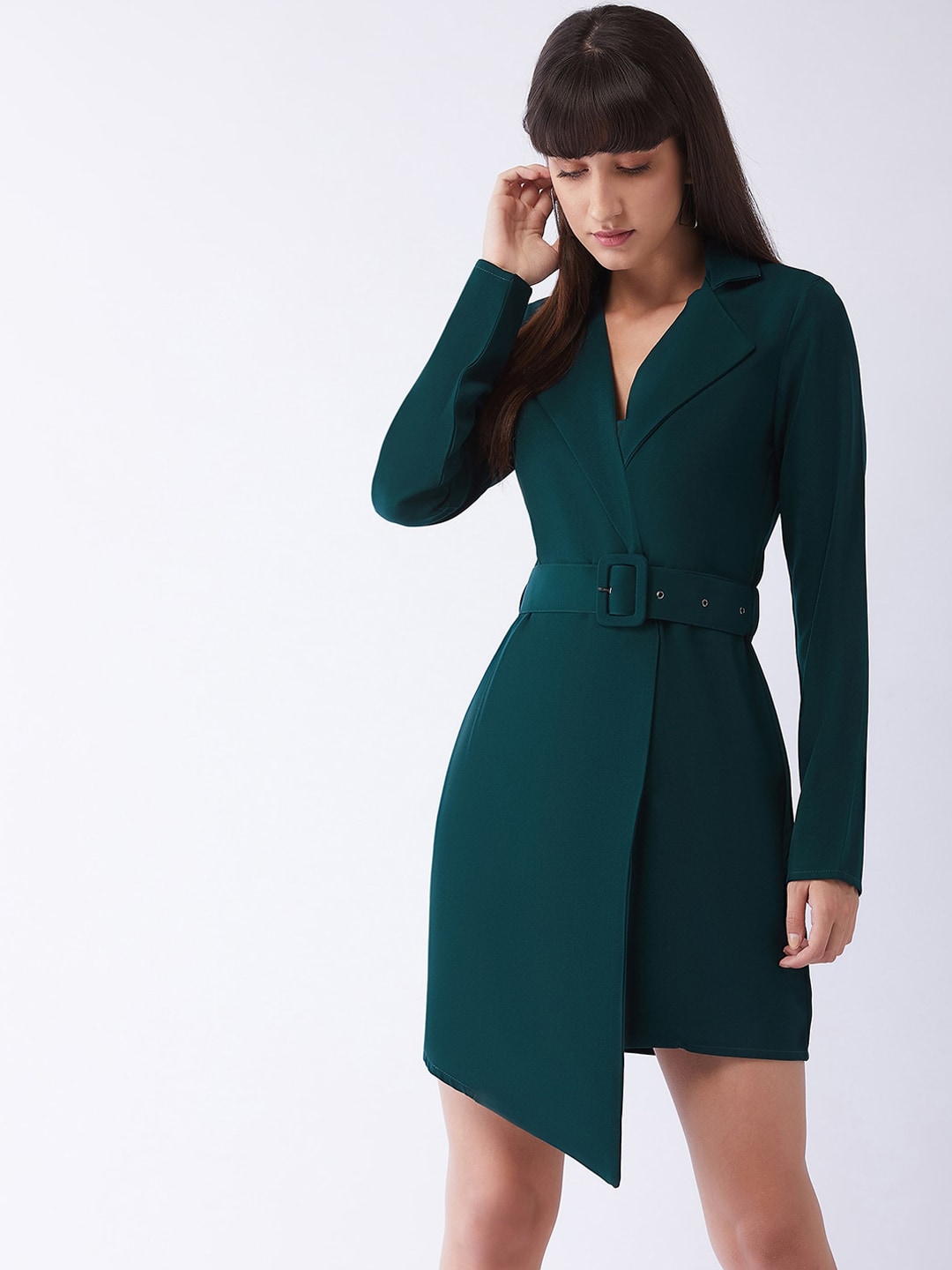 MAGRE Green Asymmetric Overlap Coat Dress Price in India
