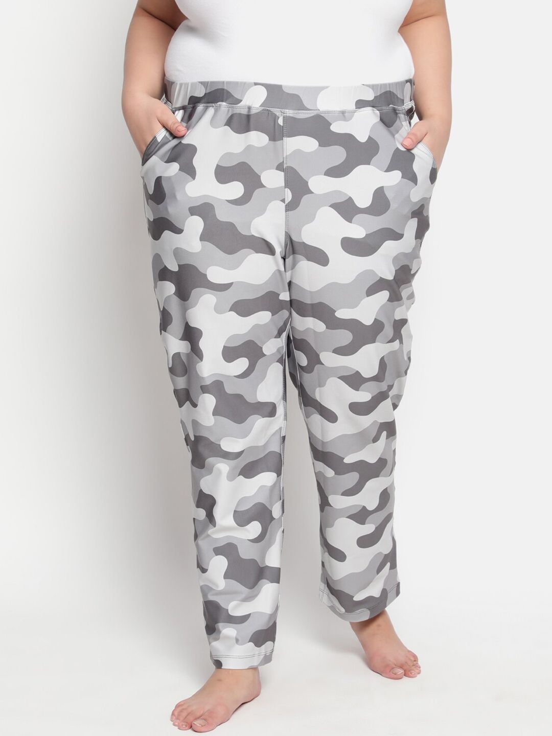 Amydus Women Plus Size Grey Camouflage Printed Lounge Pants Price in India