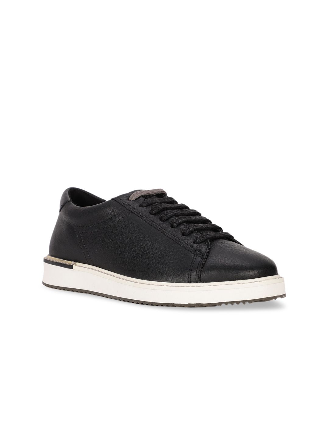 Hush Puppies Women Black Textured Leather Sneakers Price in India