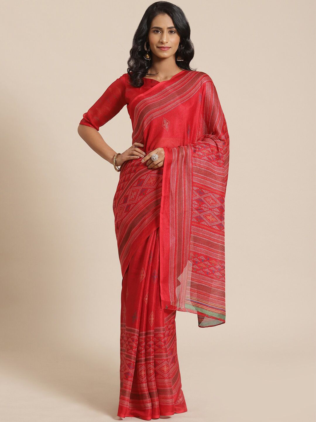 Saree mall Red Jute Silk Sarees Price in India