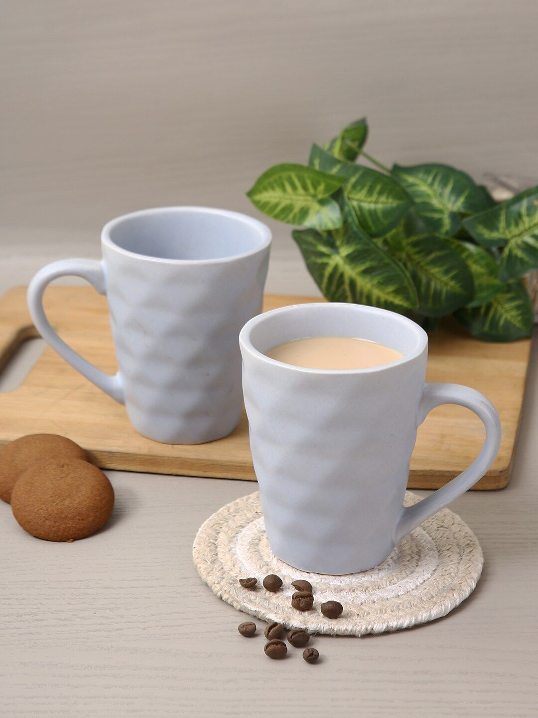 Aapno Rajasthan Set Of 4 Blue Solid Ceramic Glossy Mugs Price in India